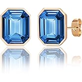 Austrian Crystal Octagon Stud Earrings for Women Fashion 925 Sterling Silver Hypoallergenic Jewelry