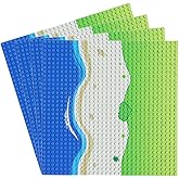 Feleph Classic Blue Baseplate for City Beach Road, Ocean Island Street Water Base Plate 10 x 10 Inches, Pirates Sea Toy Kit for Building Bricks Compatible with All Major Brands (Straight 4PCS)
