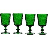 Jomop Handmade Pressed Colored Stemmed Wine Glasses Set Green Set of 4 Retro St. Patrick's Day Vintage Glassware (4, Wine Goblet)