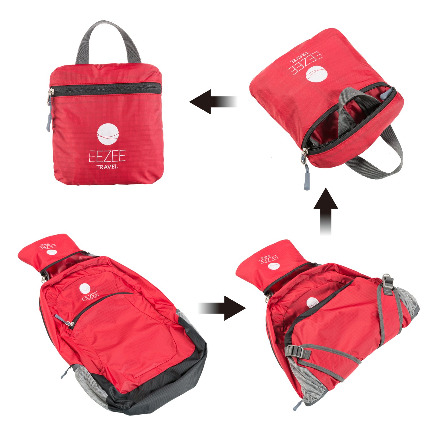 EEZEE ARCHES 28L Ultralight Foldable Backpack Waterproof Anti-Tear Handy Daypack (Red)