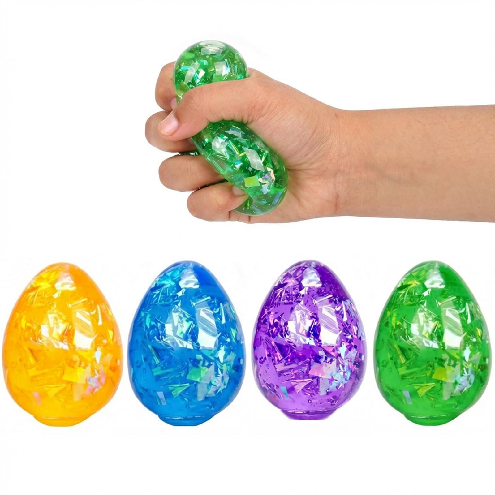 VOMAOK 4 Pack Easter Egg Stress Balls,Relief Squishy Toys for Kids Boys Girls Easter Basket Stuffers Gifts