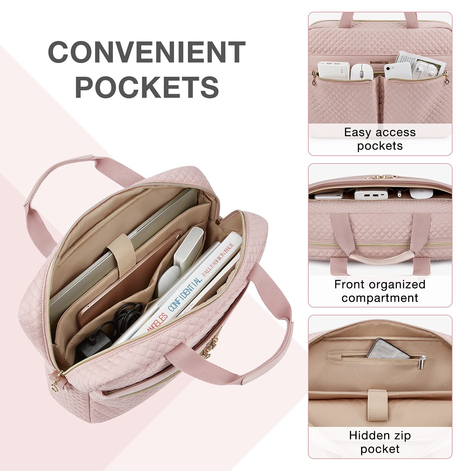 BAGSMART Laptop Bag, 15.6/17.3 Inch Briefcase for Women Large Laptop Case Computer Bag Office Travel Business, Pink