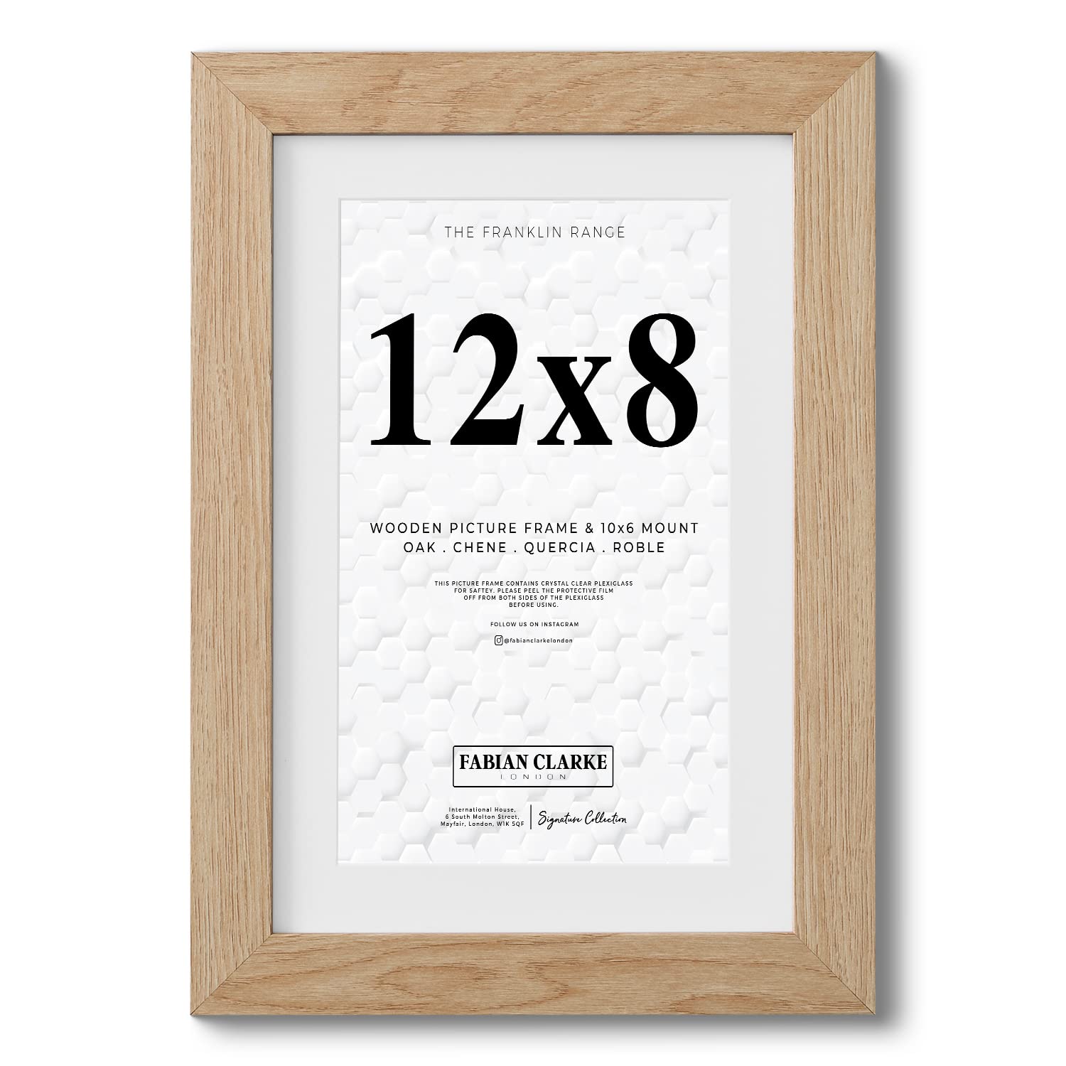 Fabian Clarke London® 12x8 Modern Oak Wooden Picture Photo Frame with White 10x6 Mount to Hang Portrait or Landscape