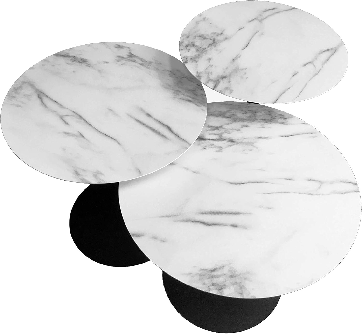 Leisure Space 3-pcs Round Metal Coffee Table Set with Marble Finish Table Top and Black Powder Coating Finish Frame(16"/18"/20"): Kitchen & Dining