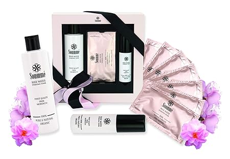 Soummé Rosenwasser - Beauty Geschenkbox - 100% biologisch - Sie erhalten: eine 280 ml Tropfflasche & eine 60ml Sprühflasche &