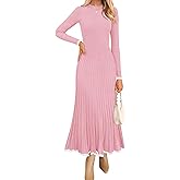 ZESICA Women's Long Sleeve Sweater Dress Fall 2026 Crewneck Ribbed Knit Pleated A-Line Maxi Wedding Guest Dresses