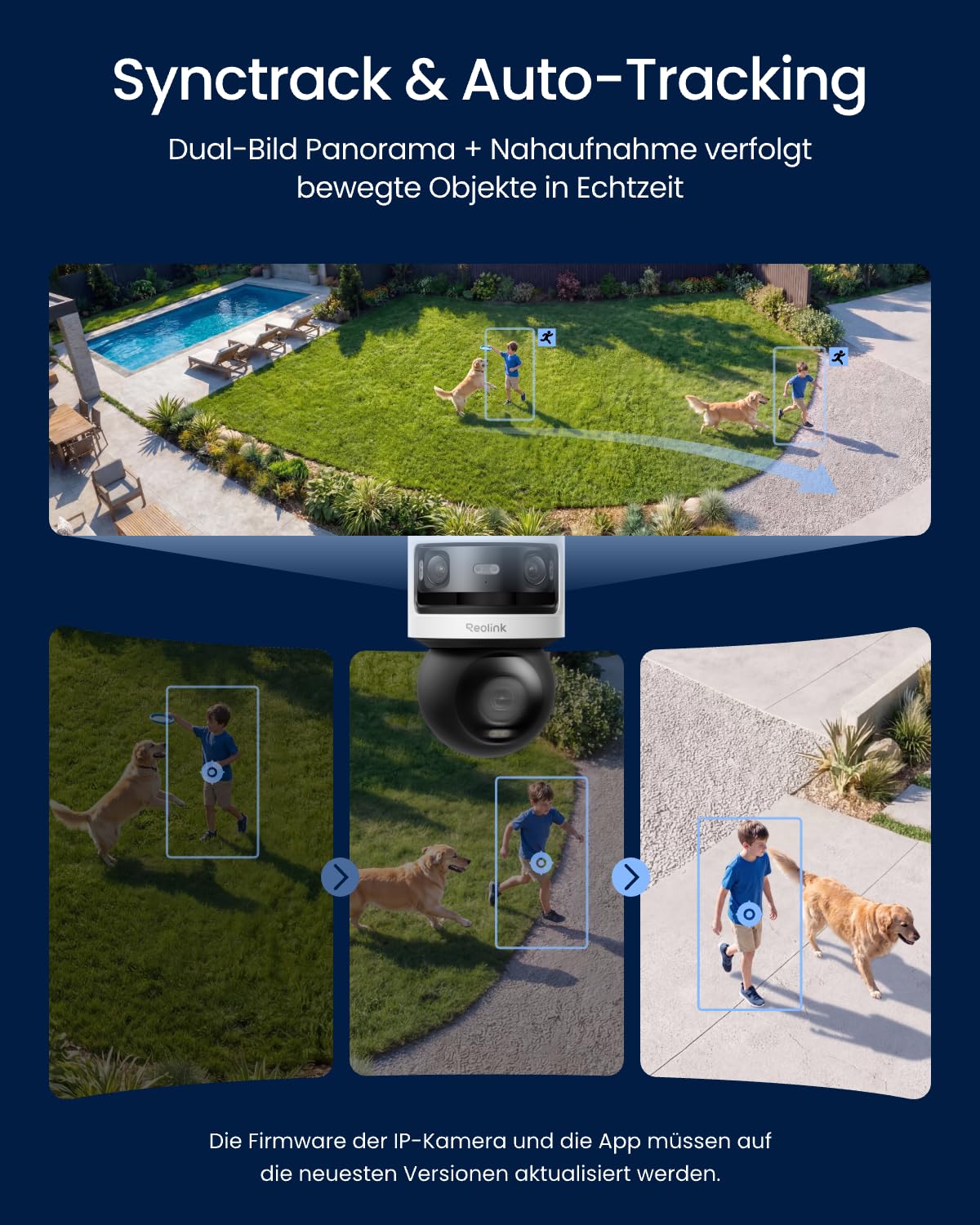 Reolink Dreifachobjektiv PoE Sicherheitskamera für den Außenbereich, 10MP 180° Panorama & 4K PT mit Auto-Tracking, KI-Videosuche, Perimeterschutz, Farb- & IR-Nachtsicht, 24/7-Aufzeichnung, OMVI 3i PoE 3
