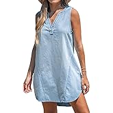 CUPSHE Women's Denim Mini Dress Jean Dresses V Neck Sleeveless Casual Summer Outfits 2025 Trendy
