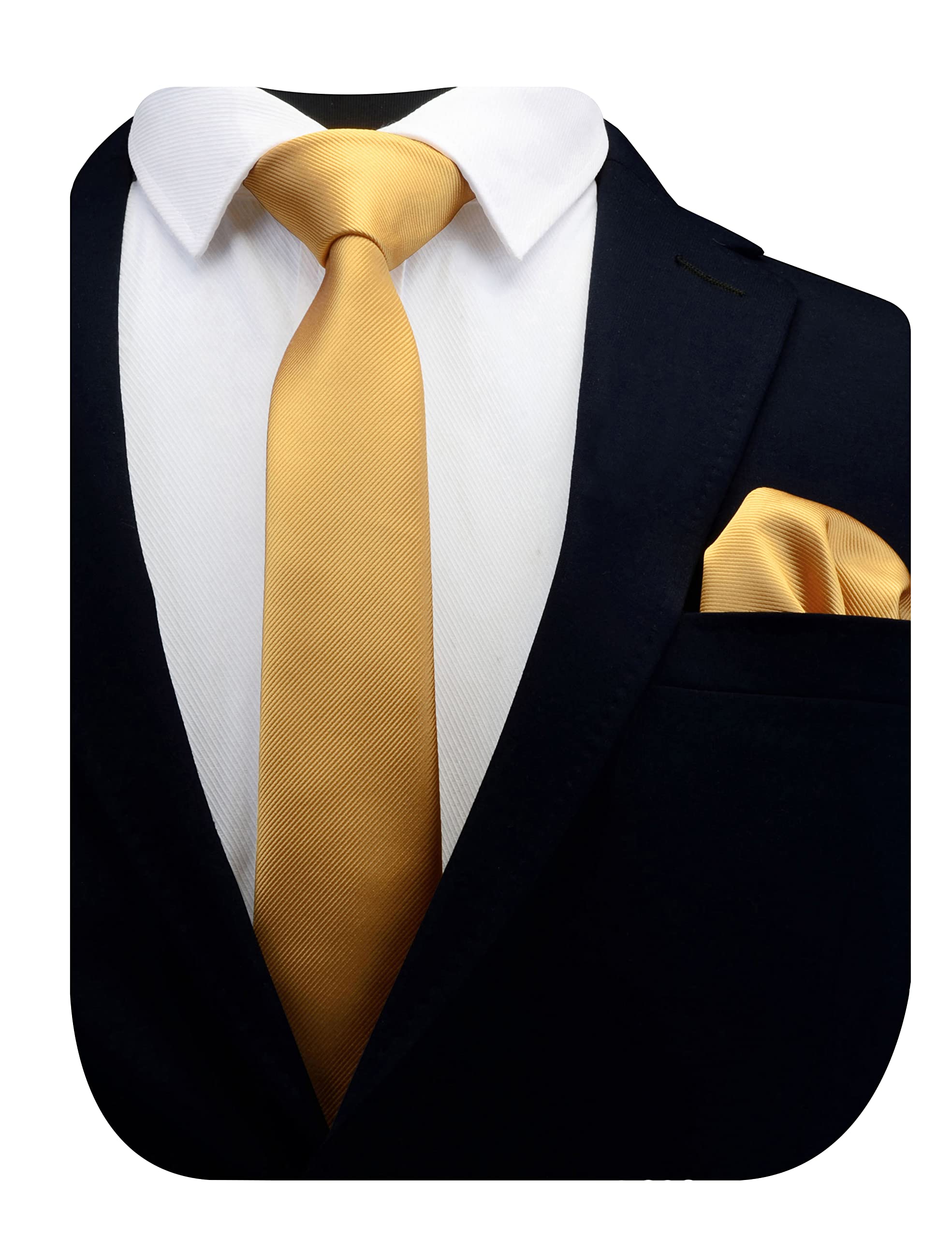 Gusleson 2.4" Solid Gold Ties Mens Thin Slim Skinny Necktie and Pocket Square Set (UK0754-17)