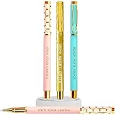 Queen’s Heart Pen Set – Luxury Inspirational Pens for Women | Refillable Black Ink Metal Pens in Rose Water, Gold & Ocean Blue | Motivational Gift for Boss Ladies, Graduates & Pageant Queens (3-Pack)