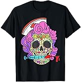 Nurse Gifts For Nursing Student Sugar Skull Registered Nurse T-Shirt