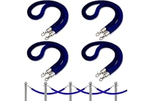 XINLTC 4 pcs Blue Velvet Stanchion Rope, 5 Feet Crowd Control Safety Barriers with Polished Silver Hooks, Thick Stanchion Queue Barrier Rope for Carpet Events Movie Theaters Grand Openings