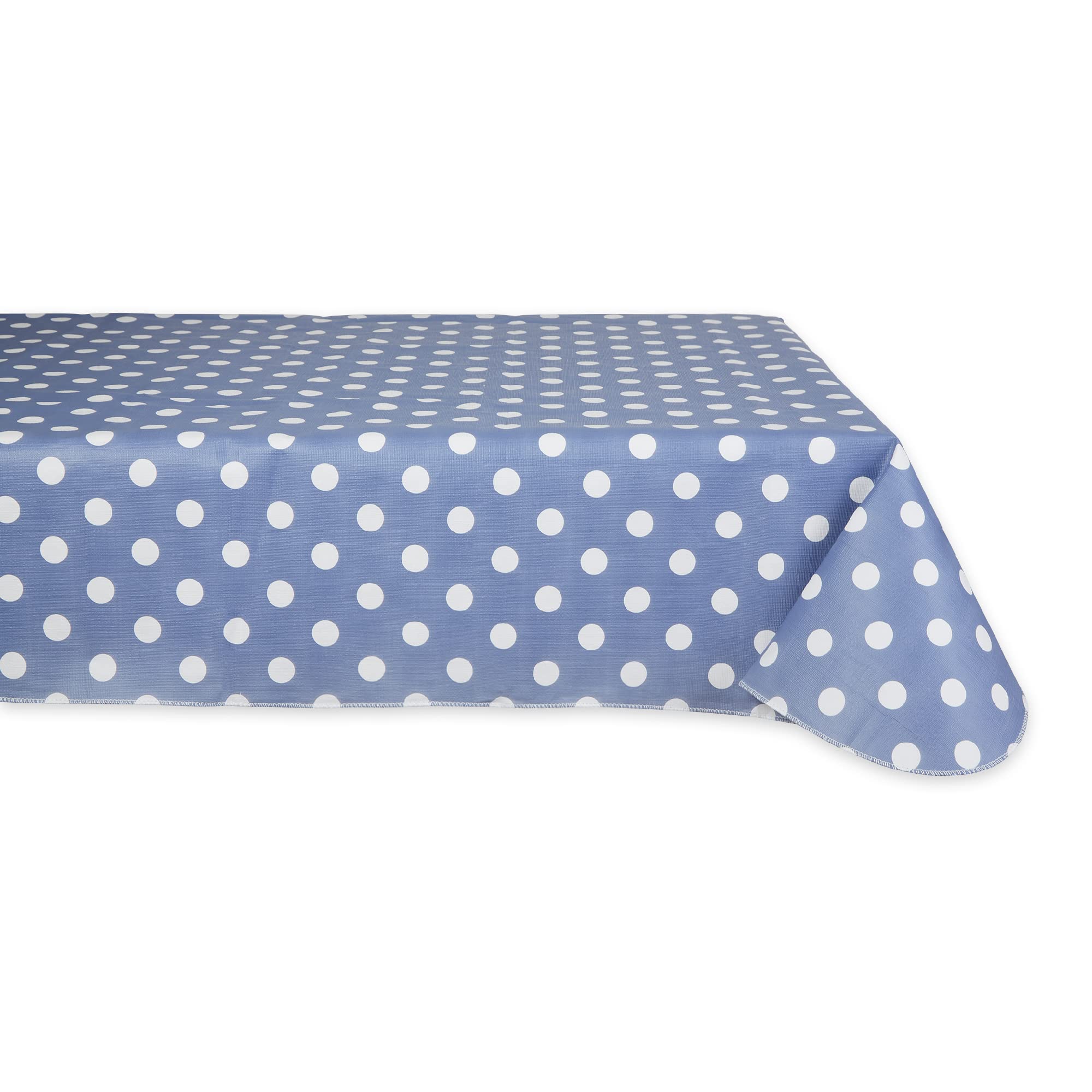 DII Vinyl Tabletop Collection Flannel Backed Polka Dot Tablecloth, Rectangle, 60x102, Stonewash Blue