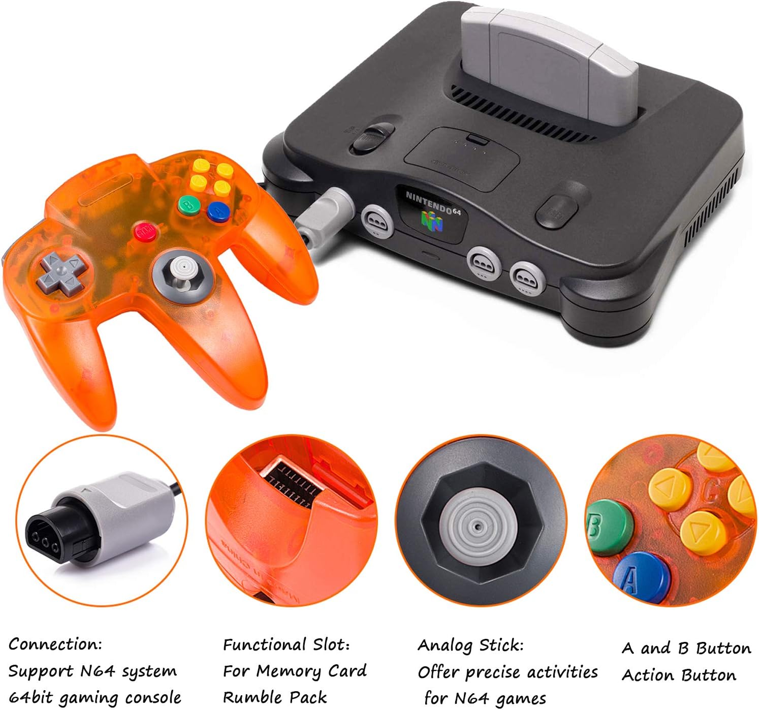 miadore Classic 64 Controller Joystick Remote for N64 Video Game System N64 Console-Clear Orange: Computers & Accessories