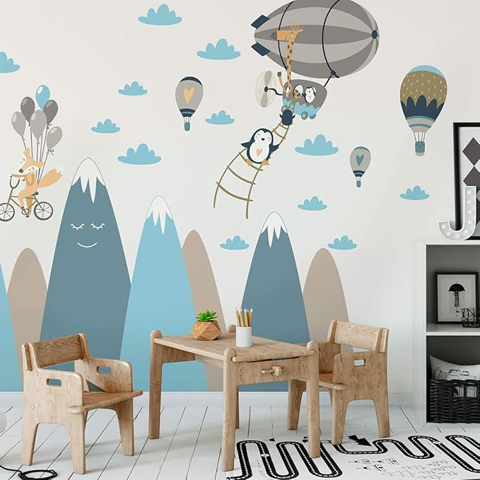 H50 X L90 Cm Sticker Mural Scandinave Stickers Muraux Enfant Decoration Chambre Bebe Autocollant Mural Geant Montagnes Scandinaves Et Animaux En Voyage Stickers Muraux Enfants Stickers Muraux Bebe Puericulture Kalchem Com Pl