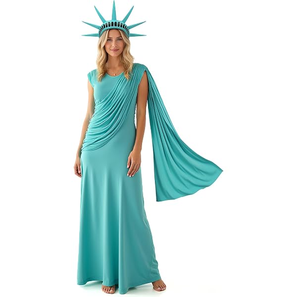 Amazon.com: HAPNBCELE Women's Lady Liberty Costume with Crown, 4th of July Fancy  Dress Statue of Liberties Cosplay Halloween Outfits (Medium, Cyan) :  Clothing, Shoes & Jewelry