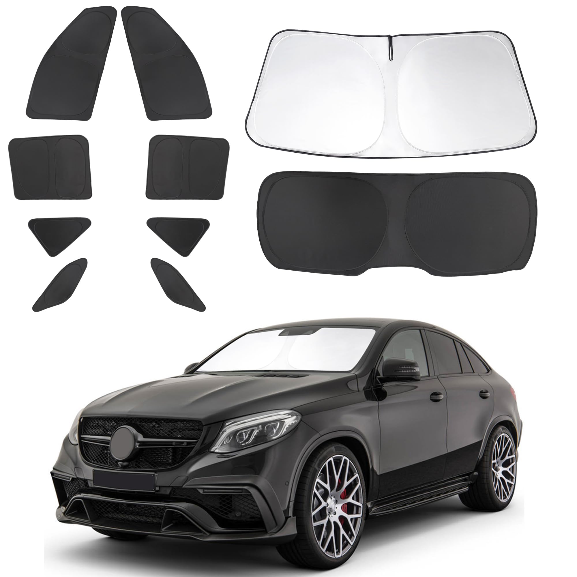 Photo 1 of 10PCS Windshield Sun Shade Custom Fit For 2012-2019 Mercedes-Benz GLE-Class(Not Fit for GLE Coupe) Accessories Foldable Sunshade Side Rear Window Shade Cover Full Set Privacy Protection Keeps Car Cool