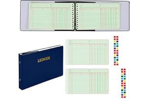 Skyygemm Ring Ledger Binder with 200 Pcs 5"x8.5" Ledger Sheets Small Index Tabs for Bookkeeping Accounting Business with Debit Credit Balance Columns(Blue Cover, Yellow Sheets)