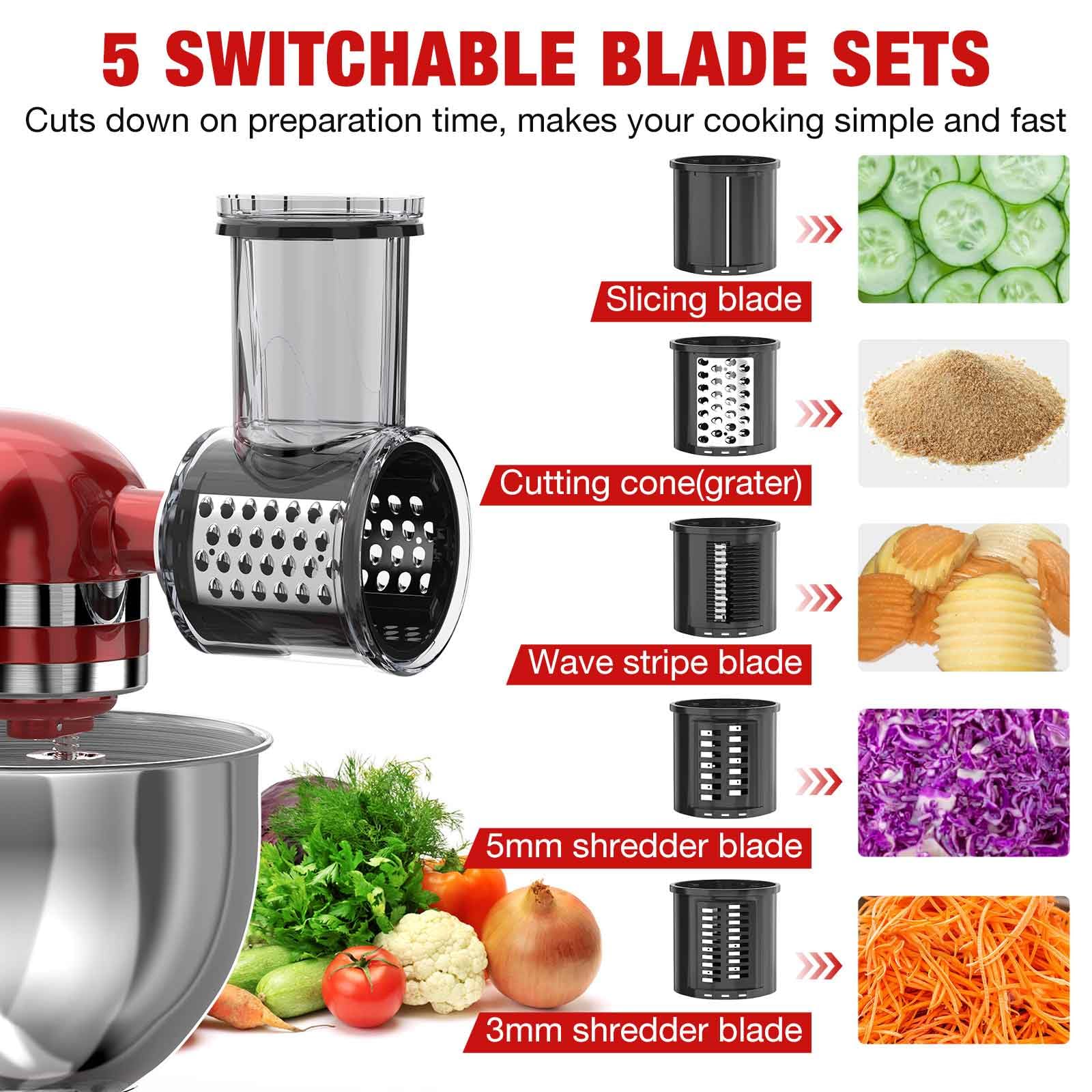 Slicer Shredder Attachment for KitchenAid Stand Mixer with 5 Blades, Cheese Grater Attachment, Fresh Prep Slicer, Bigger Vegetable Salad Maker Accessories for Kitchenaid