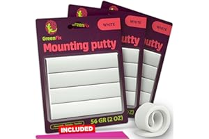 3 Pack GreenFix Mounting Putty 2oz - White Sticky Tack for Wall Hanging - Removable Poster Putty Non Marking - Ticky Tack for Picture Poster Hanging Collectibles Crafting