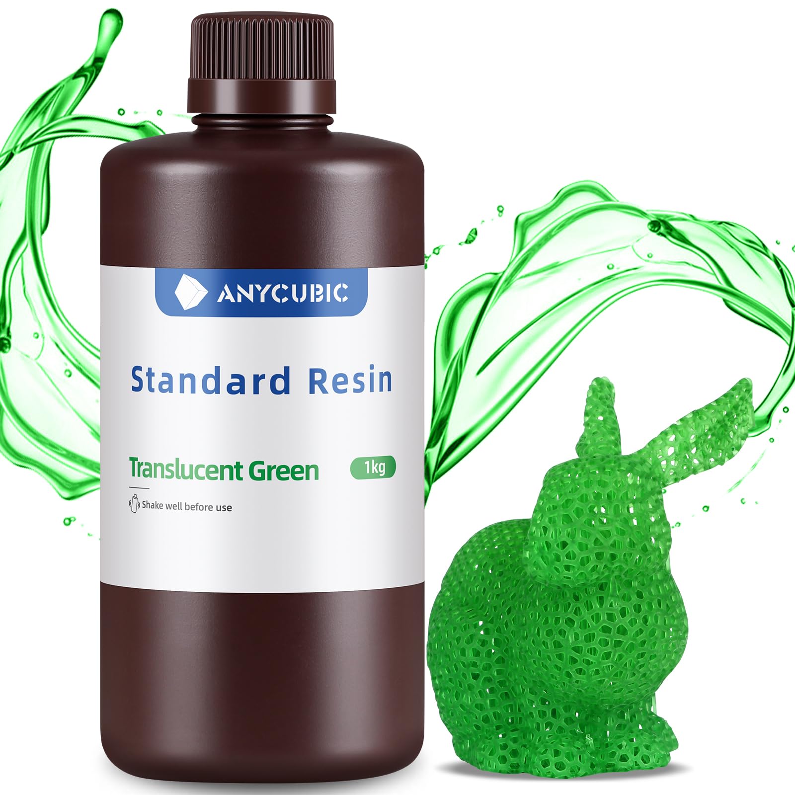 ANYCUBIC Standard 3D Printer Resin, LCD UV 405nm Rapid Photopolymer 3D Resin for 6K/8K/12K/14K LCD 3D Printers(1000g, Green)
