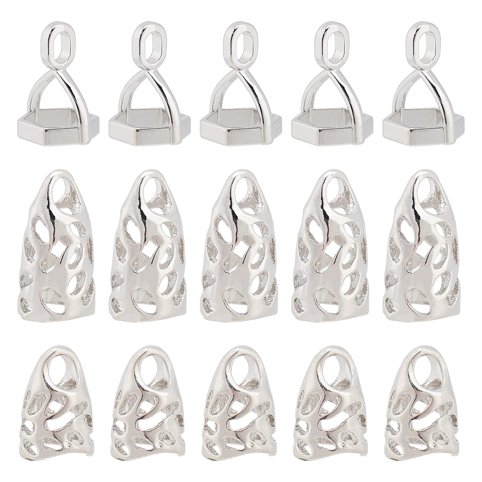 SUPERFINDINGS 18pcs Brass Pendant Hexagon Bead Cap Pendant Bails and 36pcs 2 Styles Cone Platinum Brass Bead Cap Pinch Bails for DIY Craft Jewelry Making — image 1