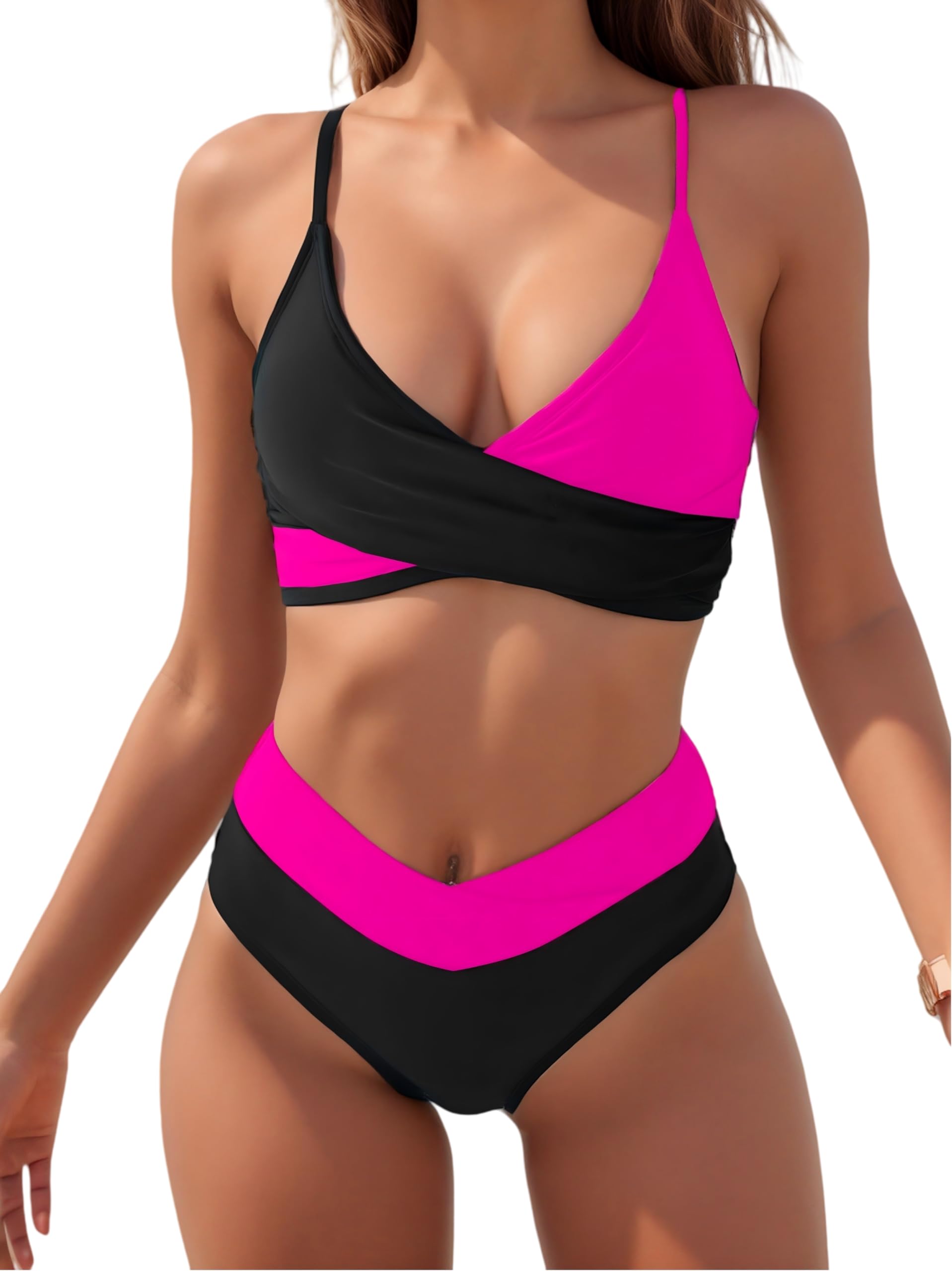 Photo 1 of ***PARTIAL SET/ TOP ONLY*** Tainehs Women's Bikini Sets Two Piece Swimsuit V Neck Twist Front V Cut Bottom Bathing Suit Medium