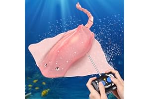 Whimsyland Remote Control Boat High-Simulation Diving Manta Ray Pool Toys for Kids Age 4+, 2.4gz RC Boat Stingray Robot Fish Toy with LED Lights for Lake Swimming Pool Bathroom (Pink)