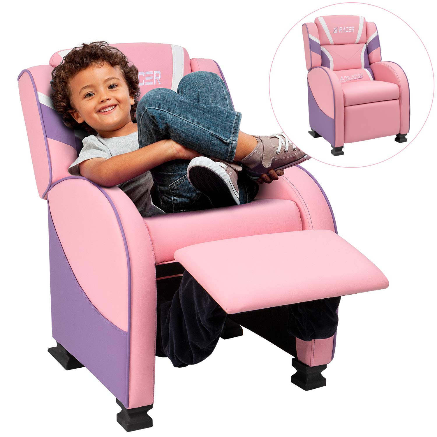 Homall Kids Recliner Chair, Lounge Furniture for Boys & Girls PU Leather Single Living Bed Room Chair Children Sofa (Pink)