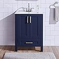 Popity home 24 Inch Bathroom Vanity with Sink, Blue Bathroom Sink Cabinet, Small Bath Vanity with White Three Hole Ceramic Sink, Gold Handle Bathroom Vanity