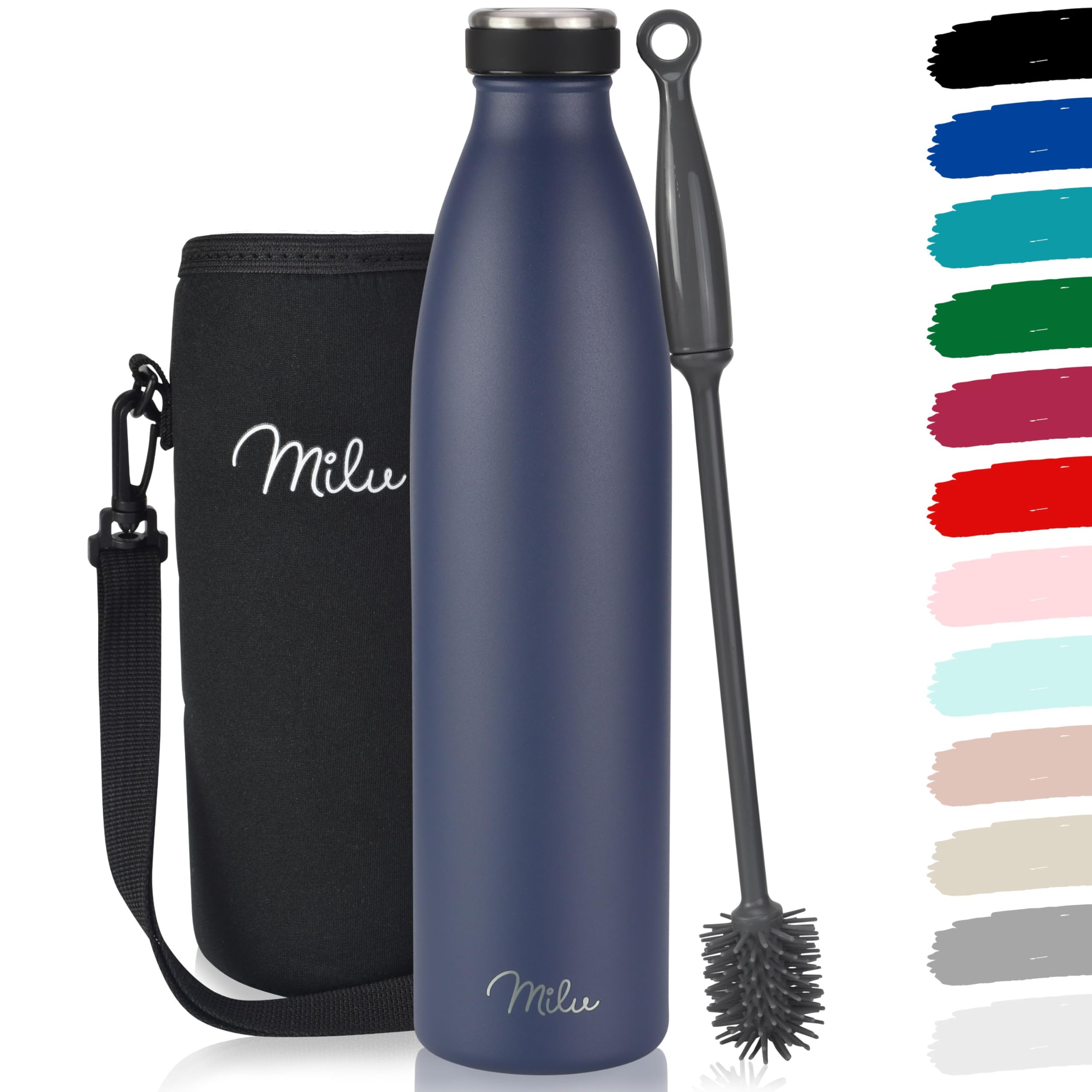 Milu Stainless Steel Drinking Bottle 500 ml - Insulated Thermo Flask for Water - Leak Proof, Insulated and Double Walled, Carbonated (Navy Blue, 500ml) — image 1