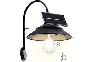 Goodeco Solar Barn Light with Motion Sensor - Metal Design Waterproof Solar Outdoor Lights - 2 Working Modes & A Big Solar Panel with Clear Glass LED Edison Bulb, Yard & Housewarming Gifts (Black)