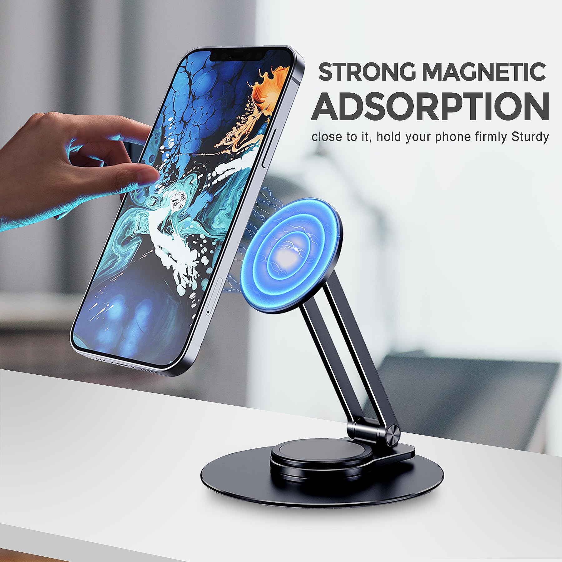 CreaDream Magnetic Phone Stand for Desk, Aluminum MagSafe iPhone Stand Foldable Adjustable, Cell Phone Stand Holder Compatible with iPhone 16 15 14 13 12 Pro Max and Magsafe Case