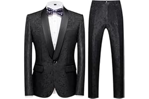 TRONSTORE ㅤ TRONSTORE Men's Velvet Suit Set Slim Fit 2 Piece Tuxedos Two Button Pattern Suit Jacket Pants Party Prom
