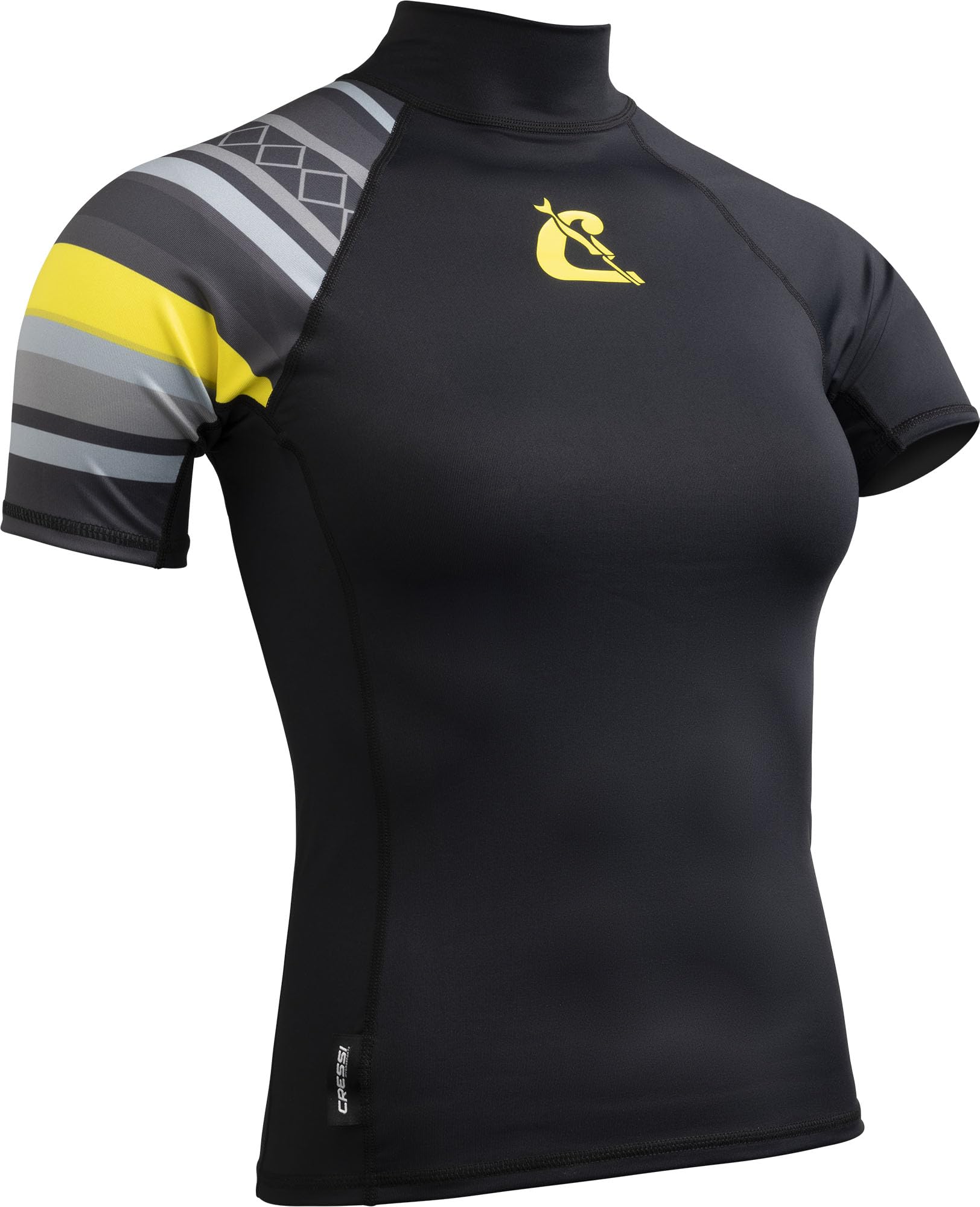 Cressi Shield Lady Rash Guard Short/SL Black Yellow- Rash Guard Short Sleeve Protective for SUP and Water Sports, Black/Yellow, L/4, Womans