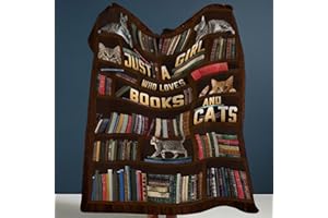 CITARI Cute Cat Blanket Just a Girl Who Loves Books and Cats Throw Blankets for Kids Adults Warm Soft Lightweight Plush Funny Animal Print Fleece Flannel Throws Bedding Gifts for Girls Women 80"x60"