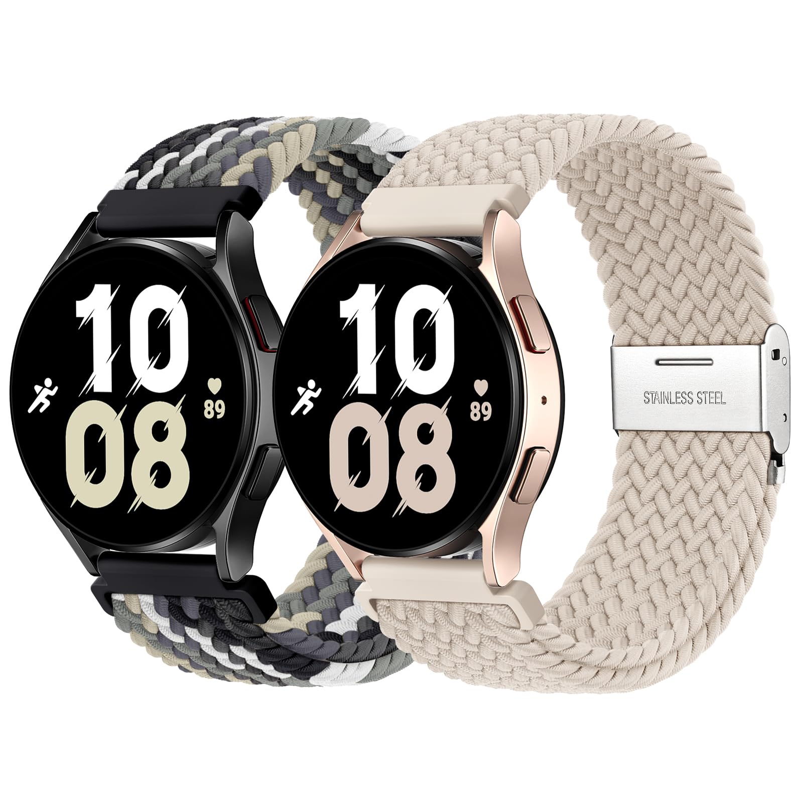 Photo 1 of 2 Packs Braided Bands Compatible for Samsung Galaxy Watch 4/5/6/FE/7 Band, 20MM NON-SLIP Replacement Watch Bands for Samsung Galaxy Watch 5Pro/6Classic/4Classic/Active2/Active/ Watch3 41mm