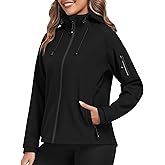 MoFiz Women's Fleece Lined Softshell Jacket Hooded Windproof Lightweight Insulated Jacket Full Zip Warm Coat