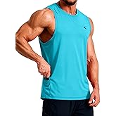 KPSUN Men's Quick Dry Workout Tank Tops Sleeveless Gym Muscle Shirts Fitness Running Athletic Swim Shirt with Side Pocket