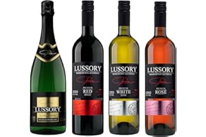 Lussory Premium Non-Alcoholic Wine Sampler Set (Merlot, Rose, Tempranillo, Brut) De-alcoholized from Spain (4 Bottles, 25.3 fl oz. Each) Halal Certified