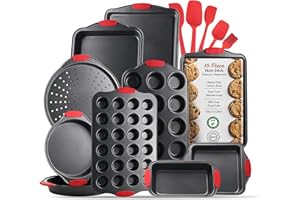 EATEX Baking Pan Set, 15 Piece Premium Baking Set, Nonstick Bakeware Sets BPA Free, Cookie Sheets for Baking Nonstick Set, Steel Baking Sheets for Oven with Muffin Pan, Cake Pan & Kitchen Utensils - Black