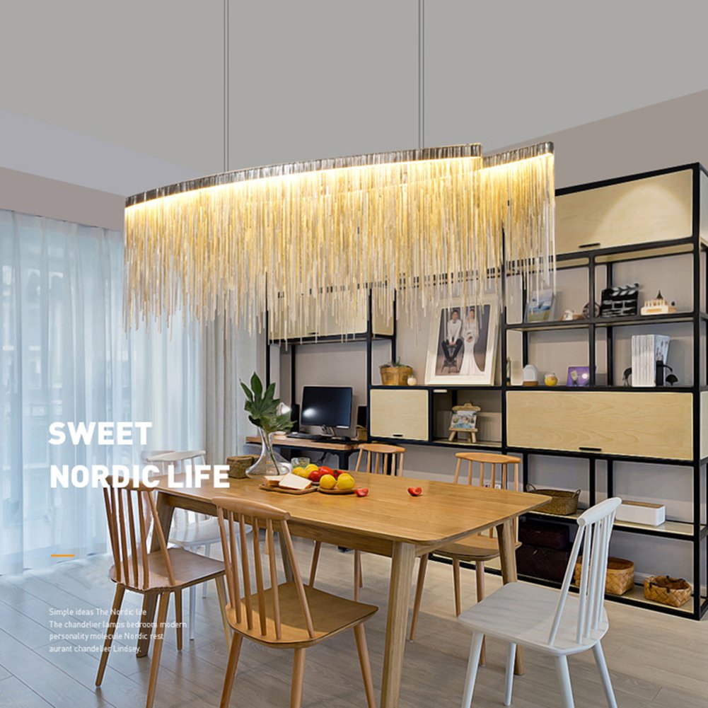 7PM W40 X H14 Modern Linear Aluminum Chandelier Light Pendant Lamp