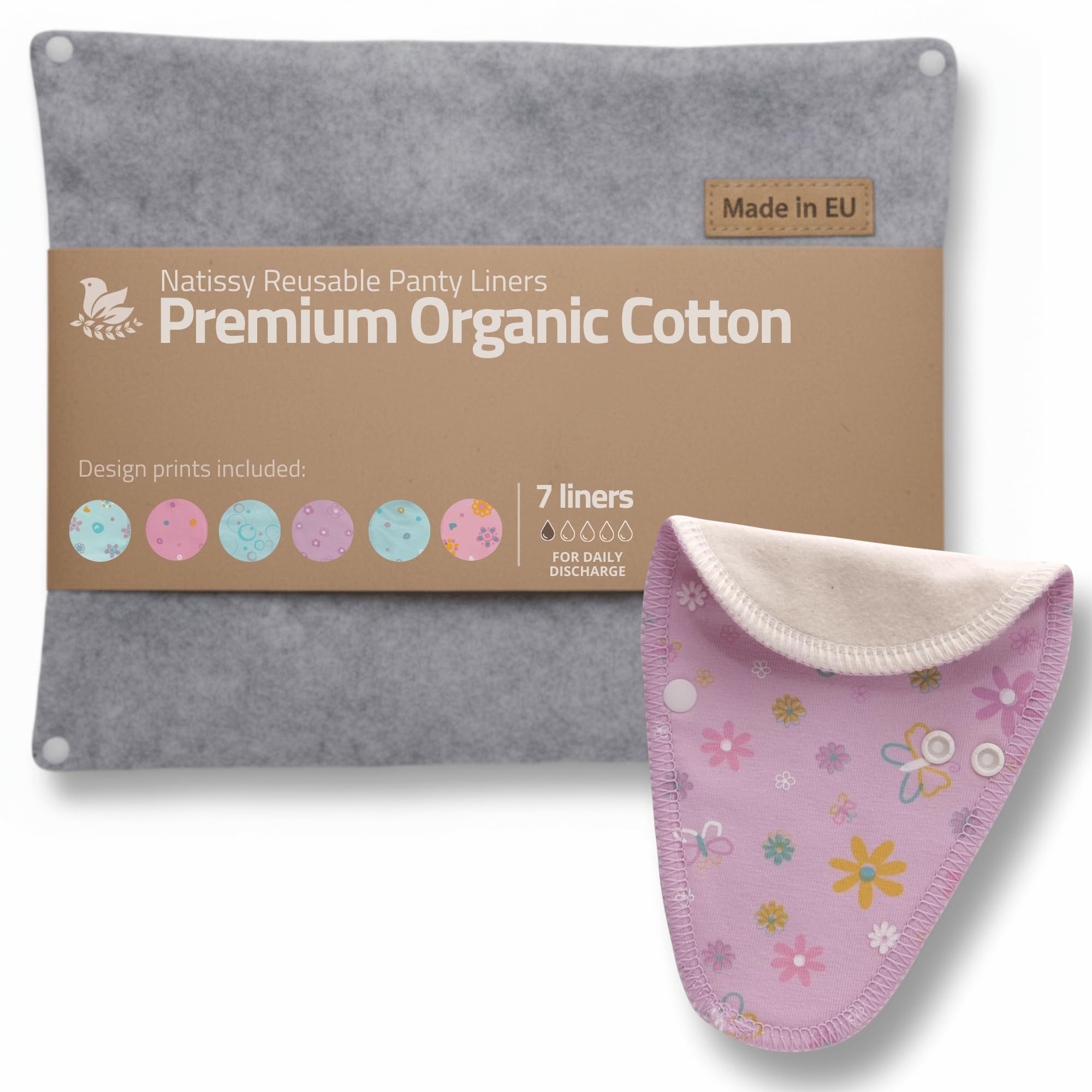 Made in EU - Ultra-Soft Reusable Panty Liners (Tanga, 7-Pack) – High-Temp Washable Cloth Panty Liners for Women – Breathable Secure-Fit Organic Cotton Keeps You Fresh & Dry for Daily Vaginal Discharge