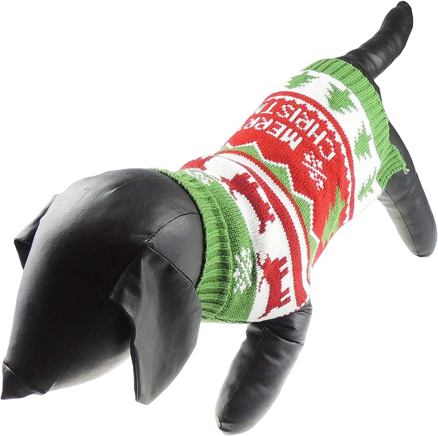 Cute Funny SMALL DOG ONLY Doggie Puppy Kitten Cat Merry Christmas Xmas Outfit Warm Winter Girl Boy Jumper Coat Clothes Hoodies Costume Ideas Pullover Sweater Green Red Reindeer (2XL)