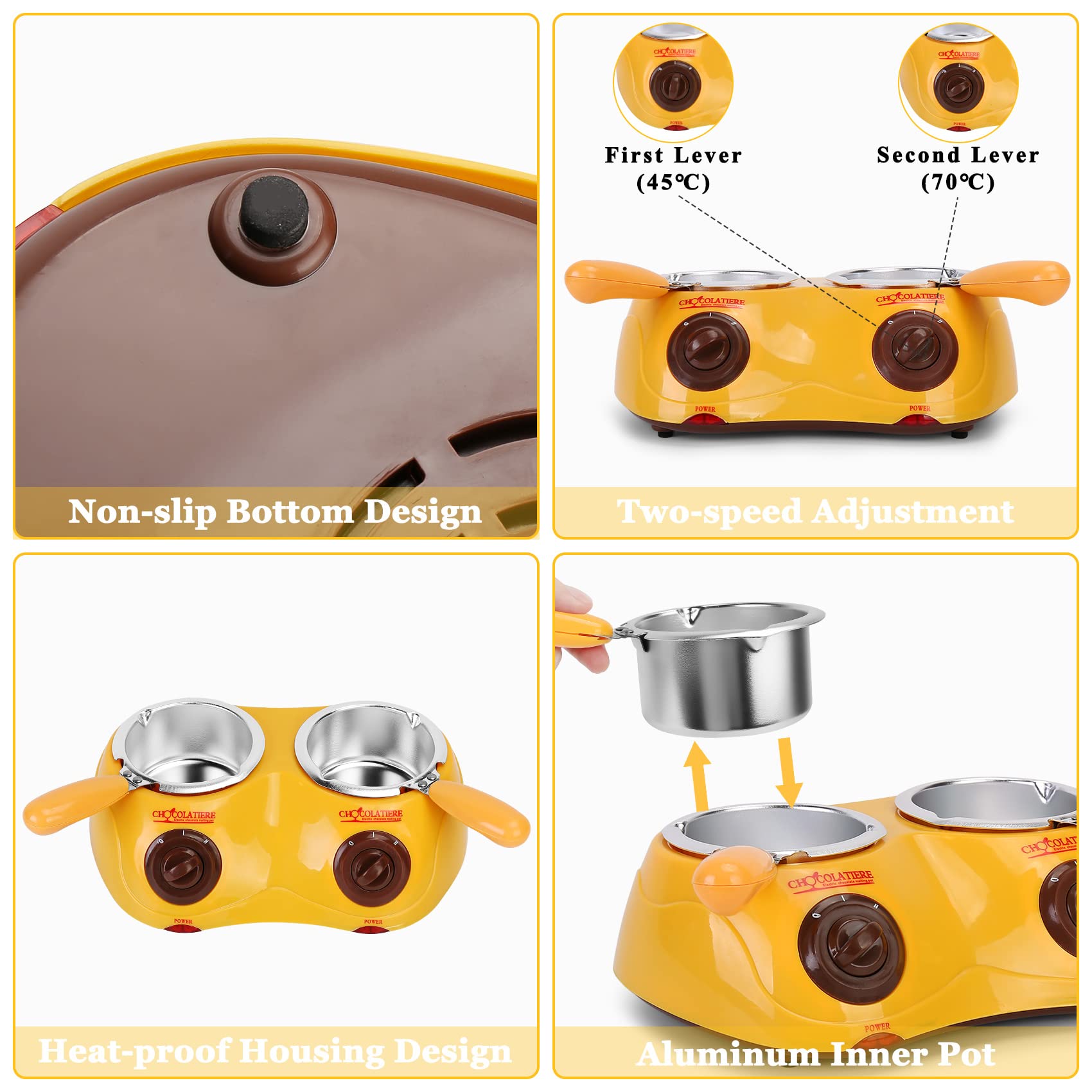 Outamateur Chocolate Melting Pot Electric Chocolate Fondue Mini Fondue Candy Maker with Double Melting Pot for Milk Chocolate,Cheese,Butter,Candy