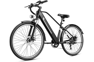 YOLOWAY Electric Bike for Adults, 26" Up to 1000W Peak Motor Ebike 45+ Mile Range Brushless City Ebike, 25Mph 7-Speed Commuter E-Bike with Removable 360Wh Battery for Commuting, Outdoor