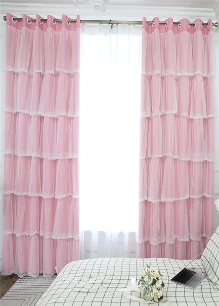 Lotus Karen Sweet Ruffle Curtains Romantic Pink Princess Room