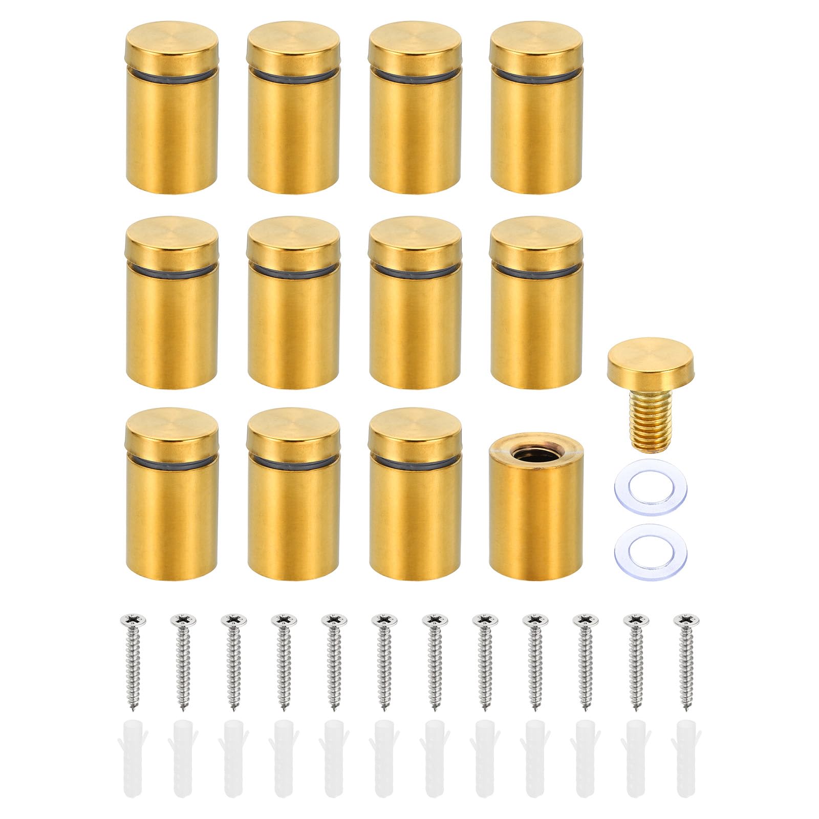 PATIKIL 3/4 x 1.2 Inch Sign Standoff Screws, 12 Set Stainless Steel Wall Standoff Mounting Hardware Advertising Glass Nail for Hanging Acrylic Picture Frame Acrylic Panel, Gold
