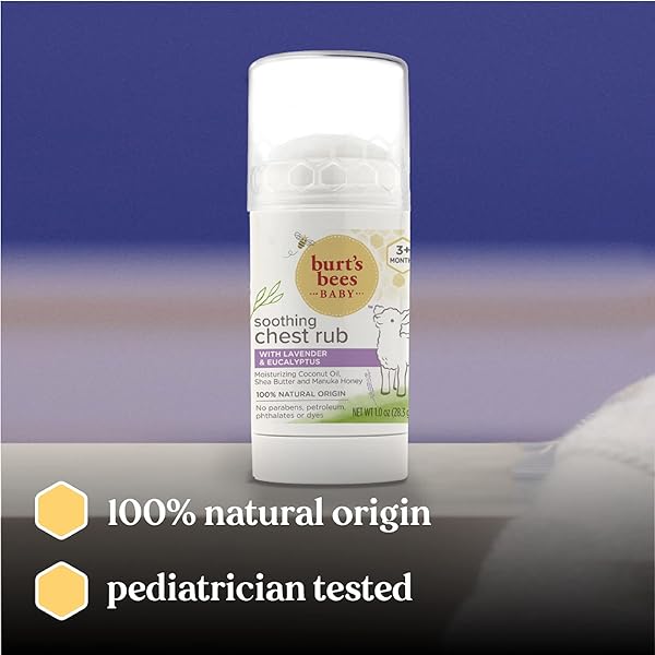 BURT’S BEES BABY CHEST RUB STICK, COCONUT OIL, SHEA BUTTER AND MANUKA HONEY LAVENDER & EUCALYPTUS, WHITE, 1 OUNCE
