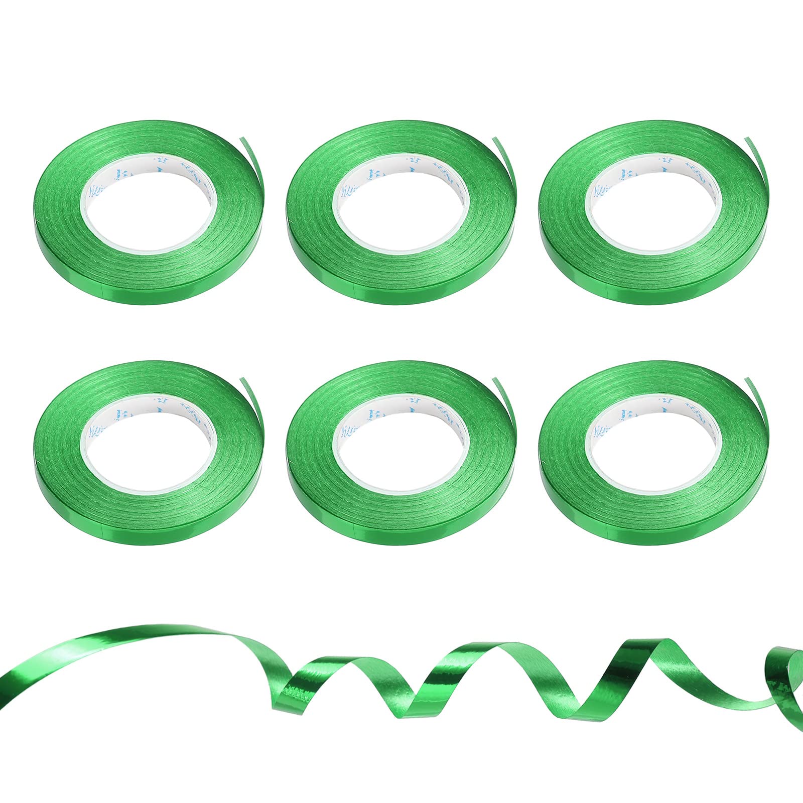 PATIKIL 6pcs Curling Ribbon Crimped Balloon String Shiny Metallic 5mm 10m Iridescent for Party Decoration Gift Wrapping Crafts Green — image 1